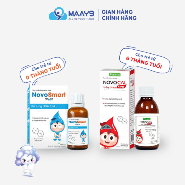 Combo cao lớn Novocal Baby Forte và NovoSmart bổ sung canxi, D3, DHA, EPA cho bé