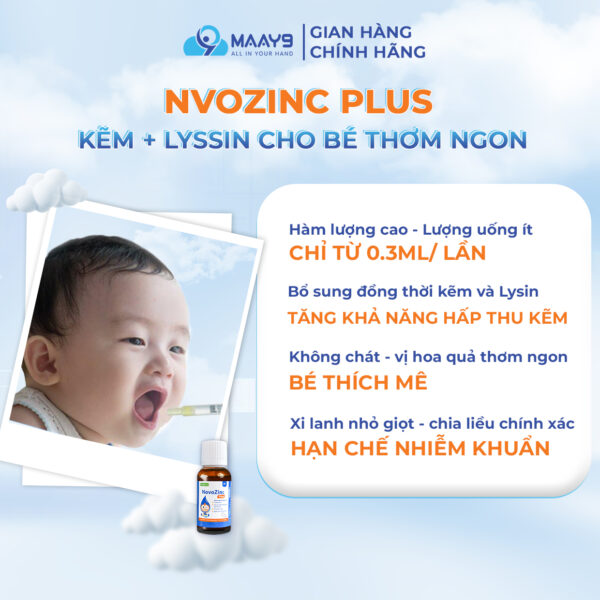 NovozinC plus drops bổ sung kẽm, lysin, hàm lượng cao, vị thơm ngon dễ uống cho bé từ 1 tháng tuổi