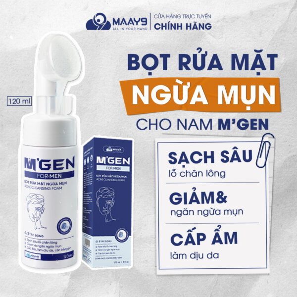 Bọt rửa mặt ngừa mụn M'Gen cho nam giúp sạch sâu lỗ chân lông, giảm và ngừa mụn, cấp ẩm chuyên sâu cho cảm giác sạch, dịu nhẹ không khô căng